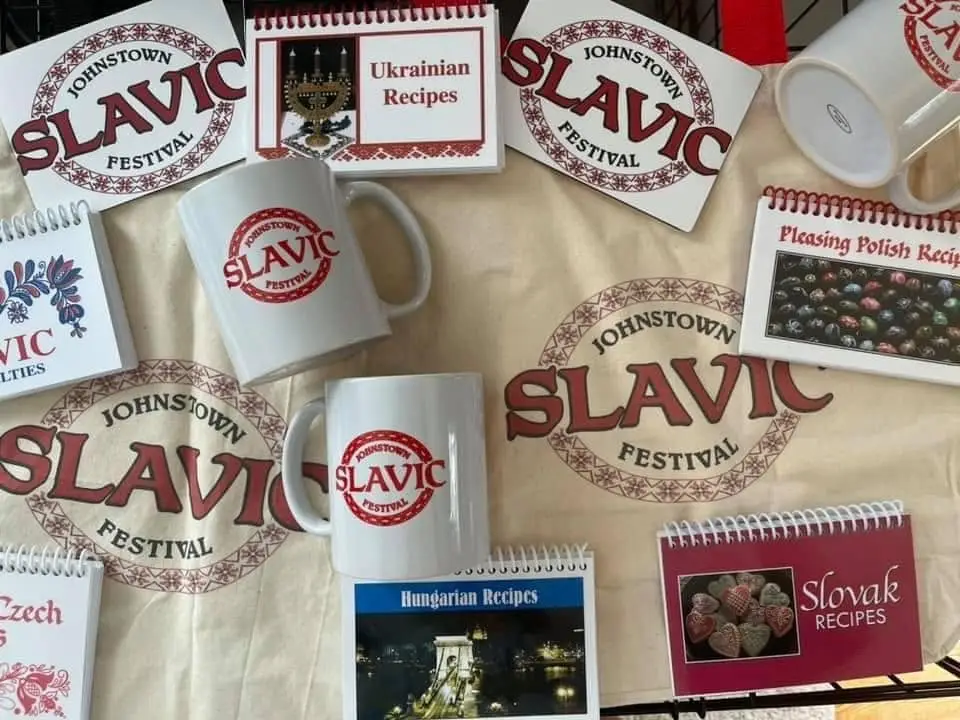 Johnstown Slavic Festival mugs, recipe books and commemorative merchandise